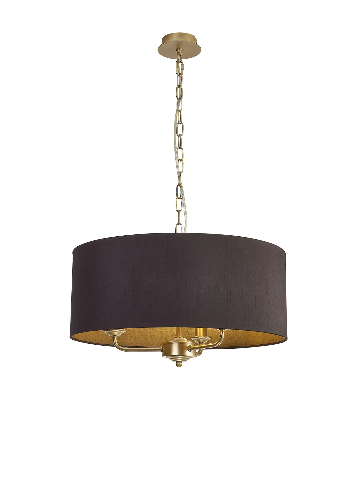 DK0969  Banyan 50cm 3 Light Pendant Champagne Gold, Midnight Black/Green Olive